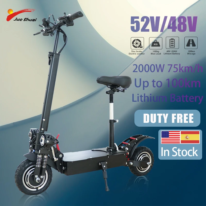 

Jueshuai Electric Scooter 2600W Dual Motor E Scooter adult 75KM/H 52V20A 10inch Tire Foldable Monopattino Elettrico